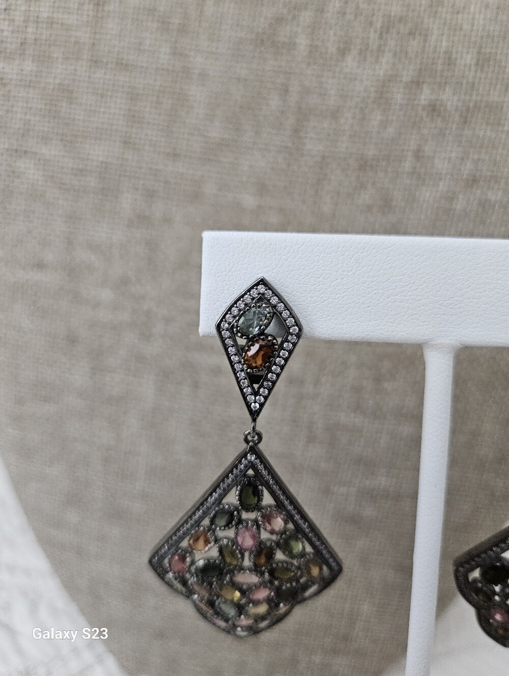 Sterling Silver Multicolor Tourmaline Dangle Earrings - Picture 3 of 5